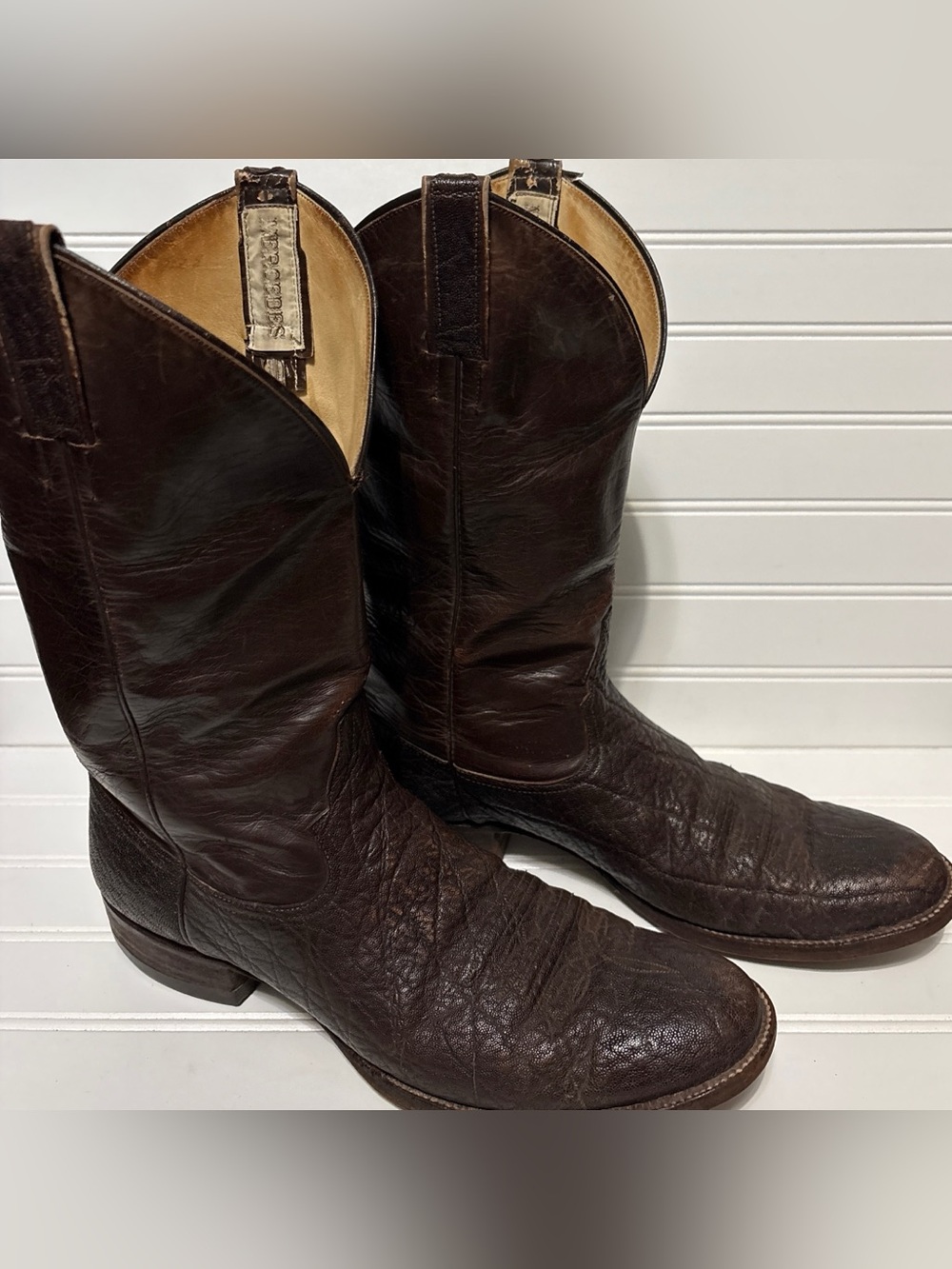 MERCEDES BOOT CO Exotic Leather Brown Vintage Cowboy Boots Mens Size 12